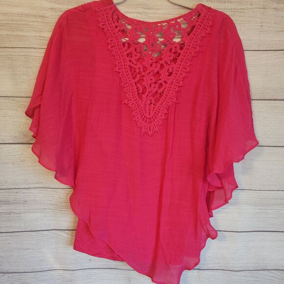 Apt 9 Pink NWT Small Pink Gauzy Textured Asym Hem bohemian sleeves - Picture 6 of 9